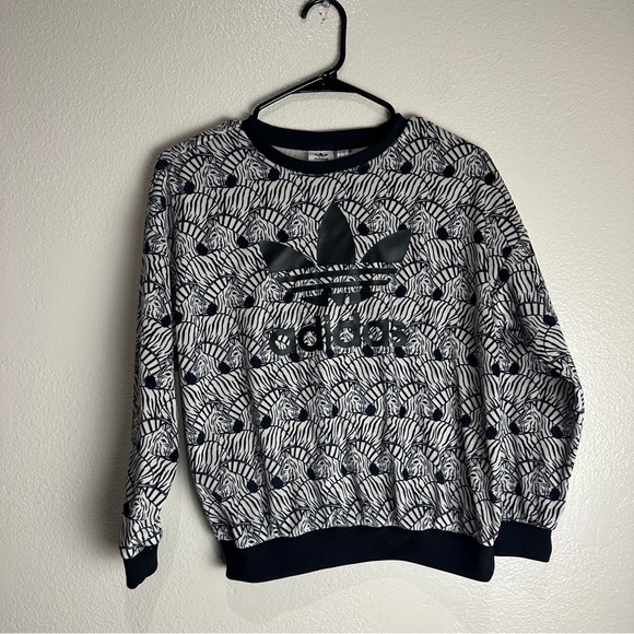 Adidas Jacket Zebra Repeating Print Sweatshirt Size Medium Youth Womens - Picture 1 of 7